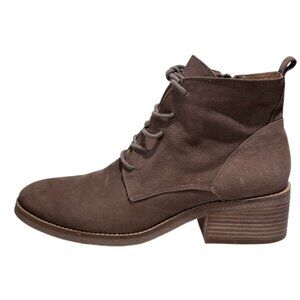 Lucky Brand Taupe Lace-Up Ankle Boots‎ Womens Size 9.5 Leather Block Heel